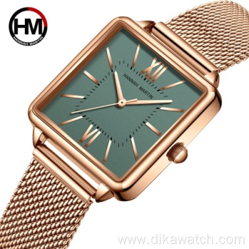 Hannah Martin HM-1082 Watches Women Japan Quartz Movement The New Design Green Dial Alloy Watchband Waterproof Temperament Gift